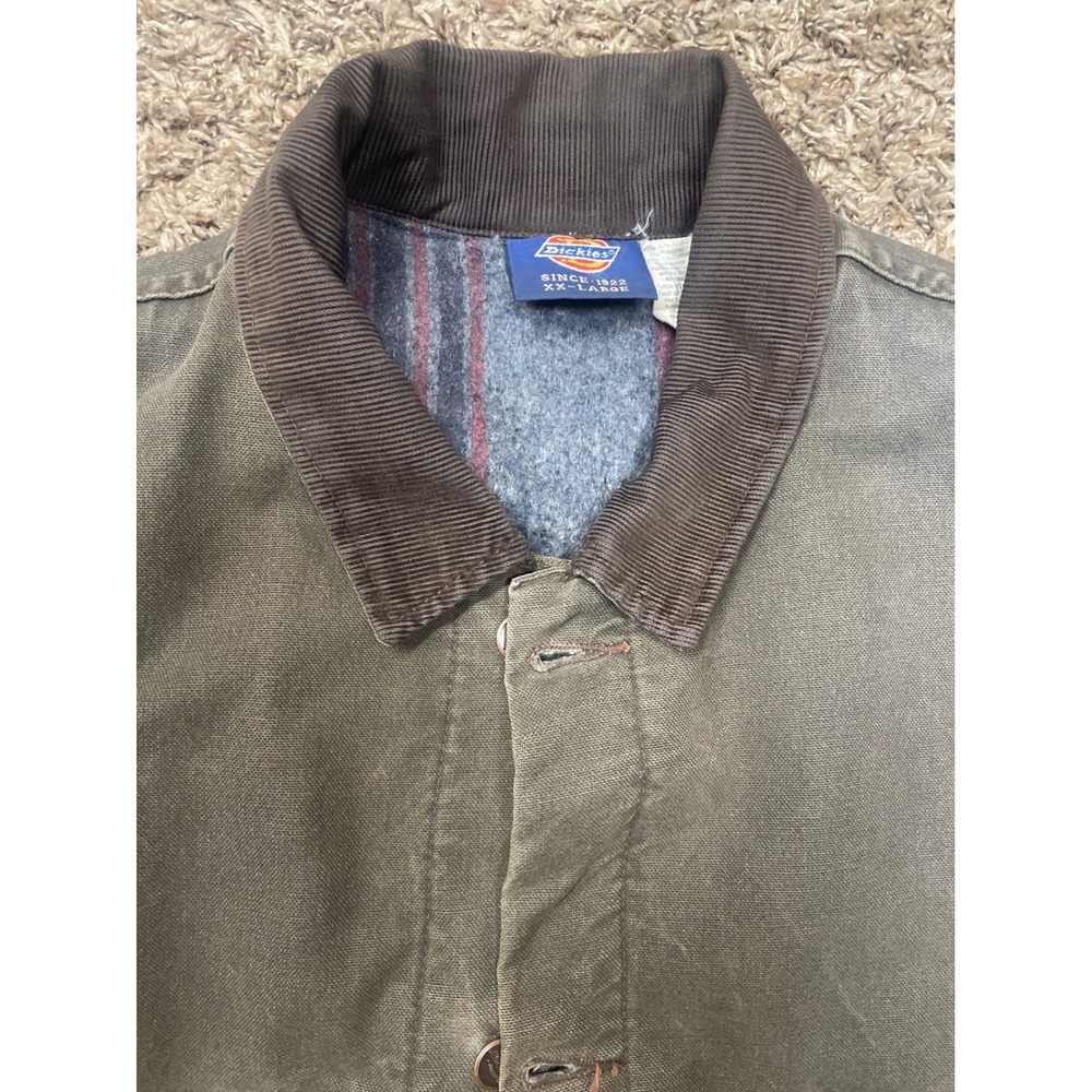 Dickies Men's Lined Canvas Chore Coat Green Brown Corduroy Collar Workwear 2XL - Picture 16 of 16